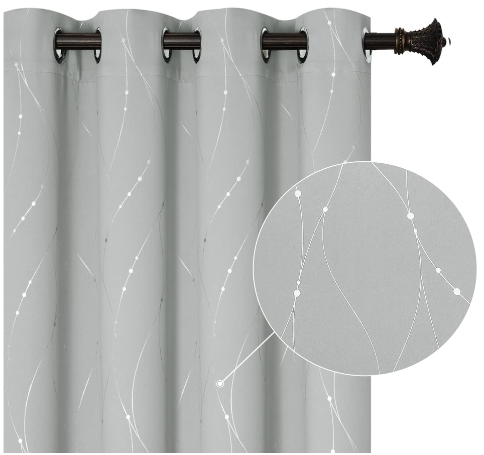 BUHUA Beige Blackout Curtain Panels, 84 Inches Long, Set of 2 - Thermal Insulated Curtains, Light Blocking Curtains with Floral Pattern (52 x 84 Inch Length, Beige, 2 Panels)