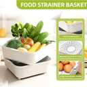 2PCS Nesting Plastic Colander & Strainer Set, 2-in-1 Fruit Washing Bowl with Strainer for Veggies, Berries, Pasta, Large Capacity BPA Free Dishwasher Safe