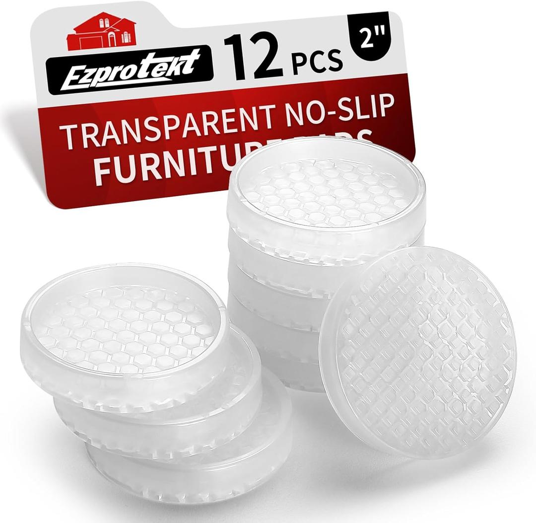Ezprotekt Non Slip Furniture Pads, 12 Pcs 2" Anti Slip Rubber Caster Cups, Anti Skid Furniture Coasters for Hardwood Floors, No Slide Furniture Gripper, Furniture Stoppers to Prevent Sliding (Clear)