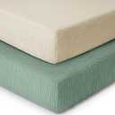 Yoofoss Muslin Crib Sheets for Boys Girls 100% Cotton Fitted Baby Crib Sheet 2 Pack Soft and Breathable for Standard Crib Mattress & Toddler Mattress 52"x28" Apricot & Green