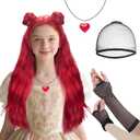 Long Curly Red Wigs for Women, Princess Cosplay Accessories for Red Wig Costumes, Anime Cosplay Wig for Halloween Costume Party