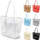 VOROLO Mesh Tote Beach Bag,Women Fairycore Hobo Bag,Shoulder Bag,Soft Summer Casual Crochet Bags (Cream)