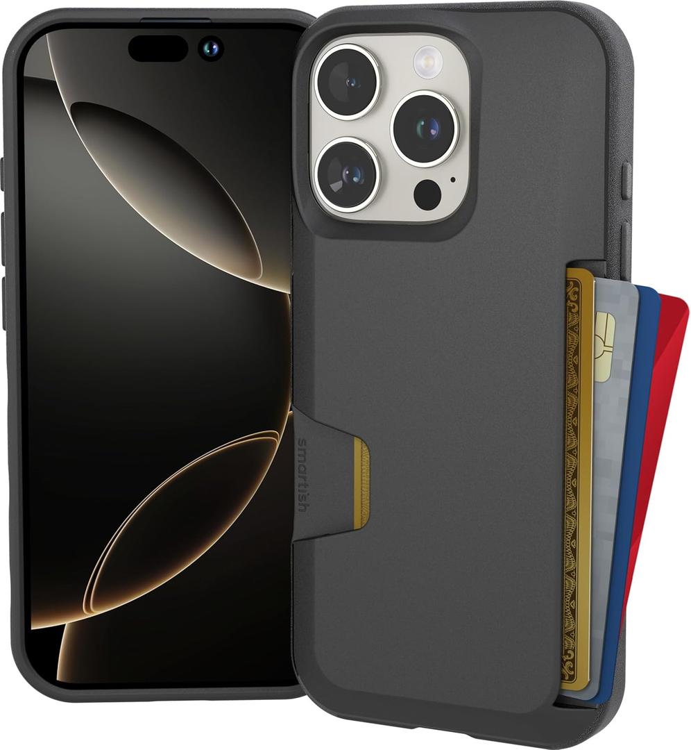 Smartish iPhone 16 Pro Wallet Case - Wallet Slayer Vol. 1 [Slim + Protective] Credit Card Holder - Drop Tested Hidden Credit Card Slot Cover for Apple iPhone 16 Pro - Black Tie Affair