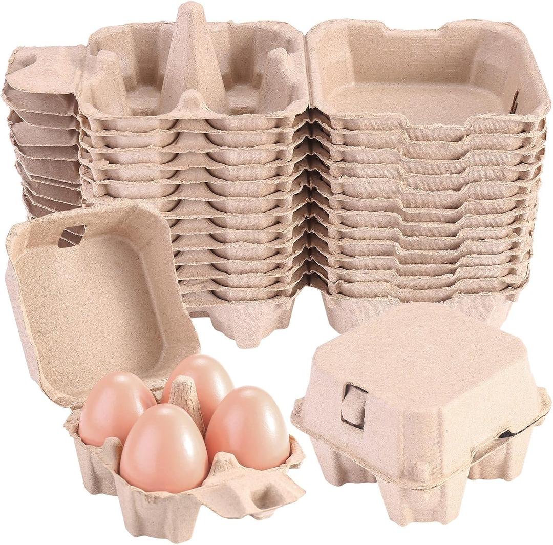 LayHyand 30 Pack Egg Cartons 4 Count, Cheap Bulk Pulp 4 Cell Containers Vintage Easter, 1/3 Dozen Sturdy Natural Kraft Paper Holder Box for Storage Fresh Chicken Huevo 2x2