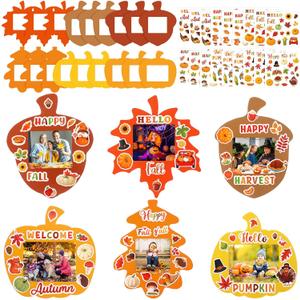 Memorywuu 36 Sets Thanksgiving DIY Crafts Kit Fall Picture Frames Autumn DIY Photo Frames Pumpkin Maple Leaf Pine Cone Photo Frame Decor for Kid Home Classroom Thanksgiving Day Kits Game Activities