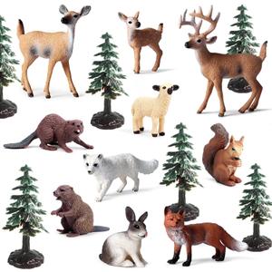 20PCS Plastic Forest Animals Figures, Realistic Woodland Creatures Figurines Miniature Toys Animal Tree Kit Wild Animal Toys Gift for Kids Toddlers, Party Favors Cake Topper Diorama Supplies