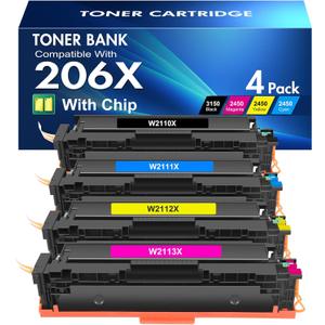 206X Toner Cartridges 4 Pack High Yield MFP M283fdw M283cdw Compatible for HP 206X 206A M255dw Color LaserJet Pro MFP M283fdw M283cdw M255dw M283 M255 Printer Ink (Black Cyan Yellow Magenta)