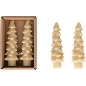 Creative Co-Op Unscented Tree Shaped Taper Candles, Eggnog, Boxed Set of 2 , 5"