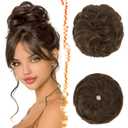 BARSDAR 2 PCS Medium Chestnut Brown Large Messy Bun Hair Piece - Elastic Brown Messy Bun Scrunchies for Women - Natural Looking Thick Soft Synthetic Fluffy Updo Chignons Hair Pieces Daily