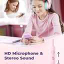 iClever HS19 Kids Headphones with Microphone for School, Safe Volume Limited, Over-Ear Girls Boys Headphones for Kids with Shareport, Foldable Wired for iPad/Travel (Pink)