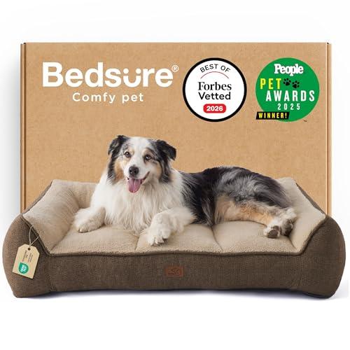 Bedsure SupportMax™ XL Orthopedic Dog Beds Large Sized Dog - As Seen on TV Extra Thick Supportive Dogs Couch with Waterproof Washable Cover, Extra Large Comfort Pet Sofa with Soft Sherpa, Brown