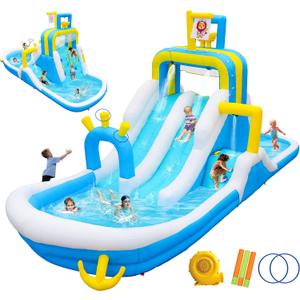 Inflatable Water Slide, Water Bounce House for Kids Aged 3-12 | 248 x 96 x 110 inches, Blow Up Water Slide Park with Blower, 2 Splashing Pools, Water Bucket, Climbing Wall for Kids Backyard