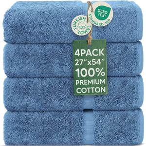Chakir Turkish Linens | Hotel & Spa Quality 100% Cotton Premium Turkish Towels | Soft & Absorbent (4-Piece Bath Towels, Wedgewood)