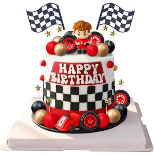 27 PCS Racing car cake decor Race Car Cake Topper Cars Cake Topper Car Birthday Party Decoration (red)