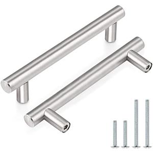 Probrico 10 Pack Euro Style T Bar Cabinet Pulls Stainless Steel Kitchen Handles Dresser Handles Brushed Nickel 3-3/4 Hole Center,6 Inch Overall Length