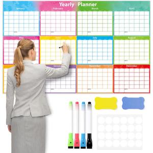 Large Dry Erase Calendar for Wall 12 Month Wall Undated Laminated Whiteboard Calendar 59" x 37" Blank Monthly Planner Reusable Yearly Wall Calendar Task Organizer for Office School Home (Fold Package)