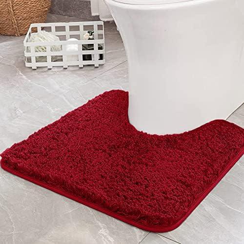 MIULEE Red Toilet Rugs U-Shaped， Soft Absorbent Microfiber Bathroom Rugs Non Slip Quick Dry Fluffy Contour Bath Mats for Toilet Base Bathroom Floor, Machine Washable, 20x24 Inch