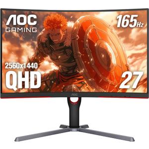 AOC GAMING CQ27G3S Frameless Curved Gaming Monitor, QHD 2K 2560x1440, 1000R VA, 165Hz 1ms, FreeSync Premium ,Black