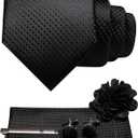 Mens Tie and Pocket Square,Lapel Pin,Cufflinks,Tie Clip Sets with Gift Box 5PCS (Black2)