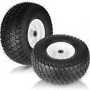 15x6.00-6 Lawn Mower Tires with Rim, Natural Rubber Turf Tire for John Deere 100 300 Series Riding Mowers | 4 Ply Tubeless | 3" Offset | Bore ID 3/4" | 570 Pounds Capacity 2PCS
