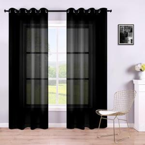 KOUFALL Black Sheer Curtains 84 Inches Long for Living Room Set of 2 Panels Grommet Window Drapes Semi Voile Modern Black Transparent Curtains for Bedroom 52x84 Inch Length