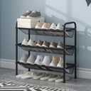 JSB 3 Tier Shoe Rack for Closet Mesh Fabric Metal Shoe Racks, Shoe Storage Organizer Small Narrow Shelf for Entryway, Hallway, Dorm Room (Black, 3 Tier)