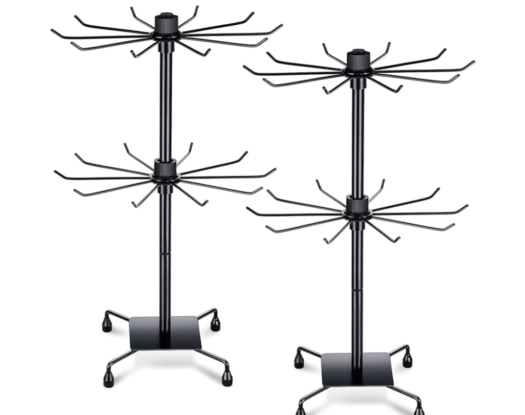 BBTO 2 Pcs Rotating Display Stand Jewelry Display Rack with Hooks Metal Earrings Stand for Vendors Necklace Bracelet Selling(Black,19.69 x 11.8 Inch)