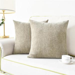 CaliTime Throw Pillow Covers Pack of 2 Soft Water Waves Texture Solid Dyed Chenille Cushion Cases for Couch Sofa Home Decoration 18 X 18 Inches Taupe