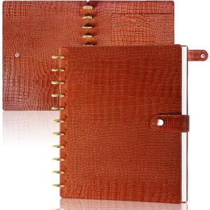 PU Leather 8.5*11in Discbound Cover And Disc Set with 11 Pcs Discbound Discs 1in Disc Bound Notebook Accessories Discbound Planner Cover Notebook Planner System For office(Not including book) (Brown)