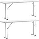 BTEXPERT 6-Foot - 72" Long White Granite Plastic Folding Seminar Training Table Portable 18" Wide Narrow, 29" High, Events Indoor Outdoor Lightweight Set of 2