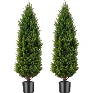 Artificial Cedar Topiary Trees for Outdoors Realistic Faux Cedar Pines Cypress Trees Faux Evergreen Plants for Home Porch Decor Set of 2 (48inch)