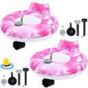 ShinyRelief 2 Sets Motorized Pool Float for Adults, Electric Inflatable Pool Lounger Float Driving Tube Floating with Pusher Handles Cup Holder for Summer Water Beach(Leaves,Pink)