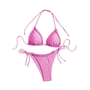 Verdusa Women's 2 Piece Striped Halter String Cute Bikini Sets Swim Suits Cheeky Triangle Bathing Suit (M)