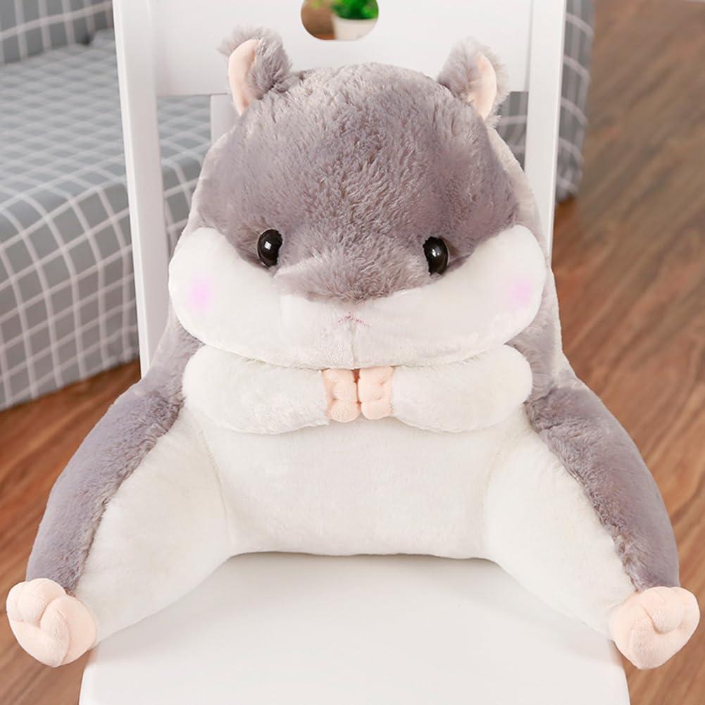 Hamster Reading Pillow with Arms for Teens Adults,Back Pillow for Bed Sitting Up,Soft Plush Backrest Pillow,Cartoon Office Chair Lumbar Support Bed Rest Pillow (Gray, 15.75x13.8 inches)