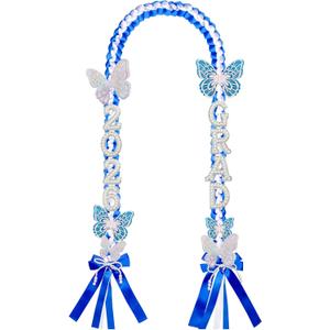 Class of 2026 Graduation Leis,Blue& White Bow Pearl Graduation Lei Ribbon with DIY Butterfly Pin Accessories,Her Graduation Gifts for Woman Graduate