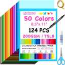 124 PCS Colored Cardstock 8.5" x 11", 50 Assorted Colors Construction Paper Bulk for Crafts, Thick Card Stock Colorful Printer Paper for Scrapbooking, Card Making, Kids School Supplies(200GSM)