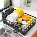 SNTD Dish Drying Rack for Kitchen Counter - Large Dish Rack with Drainboard, Rustproof Dish Drainer with Utensil Holder for Sink, Black