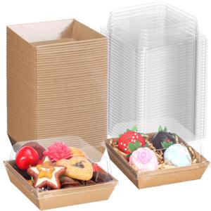 60 Pack Bakery Boxes - 4x4x2.5 Inch Charcuterie & Treat Boxes with Clear Lids - Perfect for Chocolate Covered Strawberries, Mini Cakes, Macarons & Party Favors (Brown)