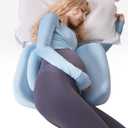 Almohadas de cua de espuma viscoelstica para dormir, almohada de maternidad mejorada para dormir de lado, almohada corporal de embarazo para mujeres embarazadas, soporte para espalda, vientre, (Azul)