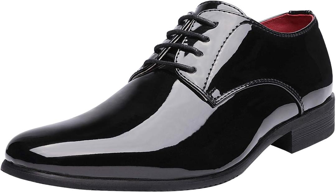 Bruno Marc Men's Faux Patent Leather Tuxedo Dress Shoes Classic Lace-up Formal Oxford (7, Black)