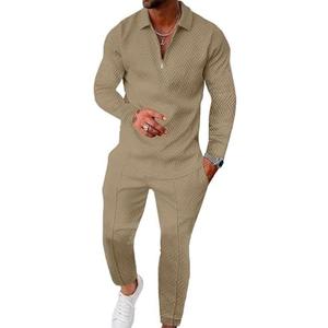 UOUA Mens 2 Piece Set Casual Outfits Polo Long Sleeve Shirt & Pants Tracksuit Loungewear Athletic Jogger Sweatsuit Size M