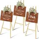 Yuntau 3 Pieces Gold Metal Easel Stand for Sign, 50 Inch Display Stand Adjustable 3 Tier Easel for Wedding Sign, Posters, Paintings, Exhibition