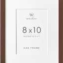 8x10 Picture Frame, Solid Oak Wood 8 x 10 Photo Frame with Mat to 5x7(Openning Size is 4.5x6.5), 10x8 Picture Frames for Wall and Tabletop Display, Natural Oak 8x10 Frame, (Walnut Set of 1)