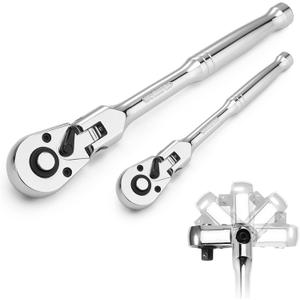 WORKPRO 2-Piece Flex Head Ratchet Set, 1/4", 3/8" Drive, 72-Tooth Ratchet with Chromium Plating Quick Release Reversible Design, 5 Degree Swing