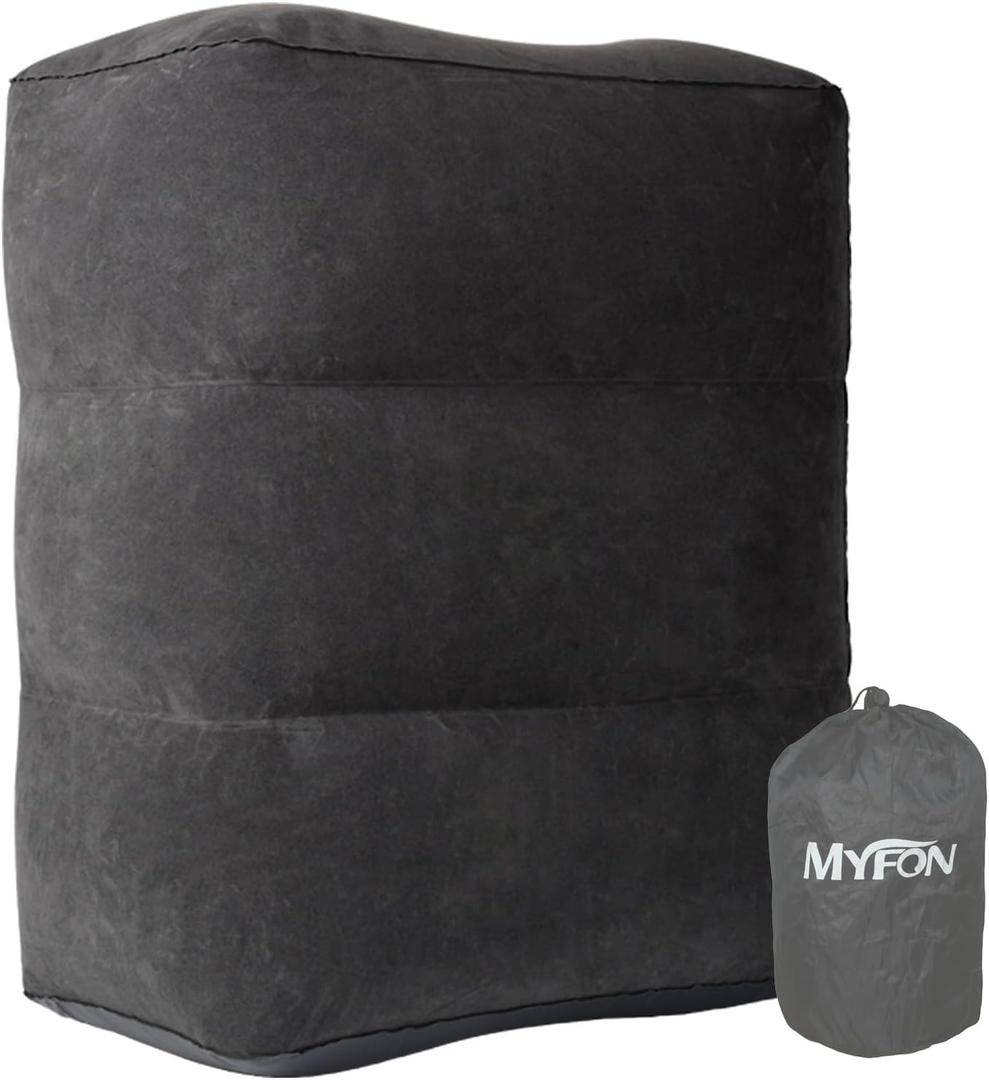 Inflatable Travel Foot Rest Pillow, Adjustable Height Leg Rest Pillow for Cars, Home, Office, Trains, Airplane, Make a Flat Bed for Baby, Kids, Toddlers, Grey, 1 Pack