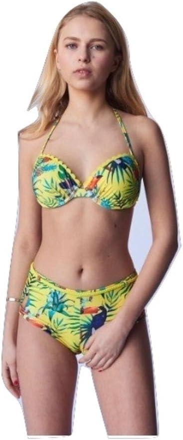 2 PC. Ladies Pineapple Padded Underwire Bra Top Swimwear Set, XL