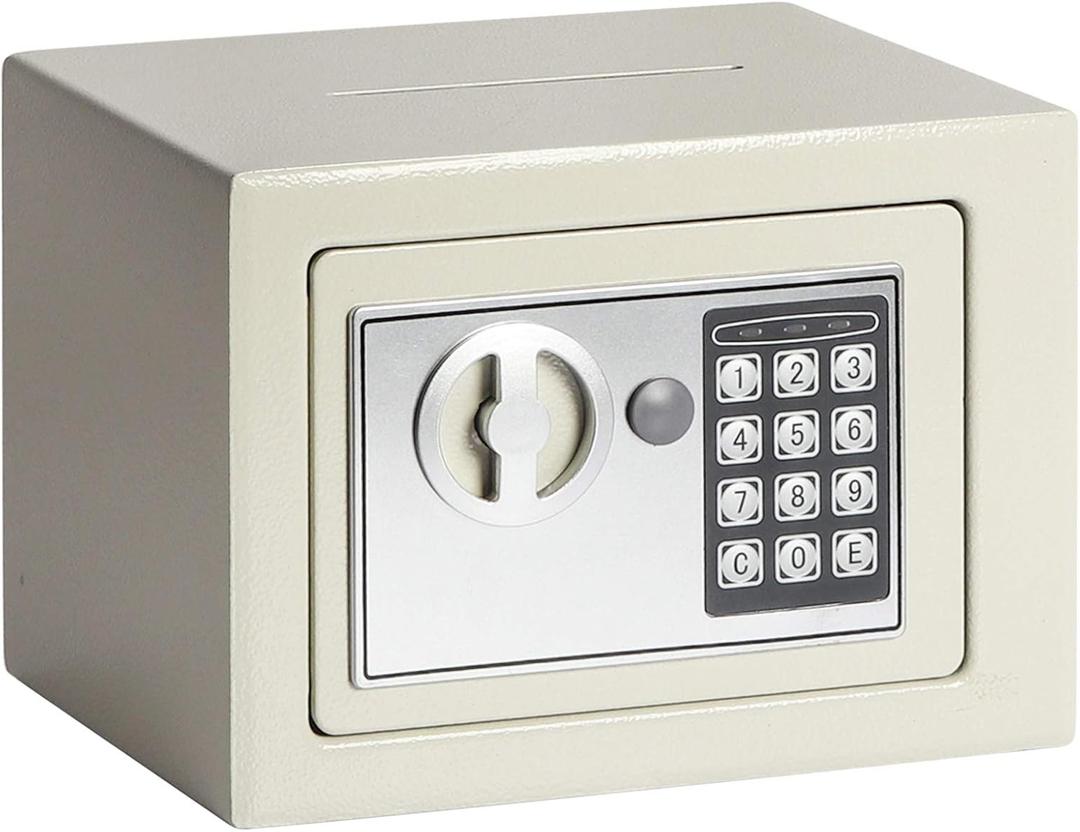 Jssmst Small Safe Box for Money - 0.23CF Mini Safe with Electronic Keypad, Lockable Box for Home Security and Personal Storage, 9.06 x 6.69 x 6.69 inch, White