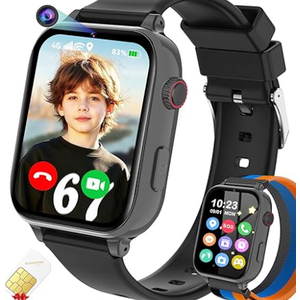 4G Kids Smart Watch GPS Tracker, Smartwatch for Kid with Video Calling, Voice Chat, Class Mode, SOS , Pedometer, Alarm, Games, SIM Card HD Touch Screen Phone Watch Gift for 412 Girls Boys, Black