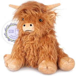 Heatable Coolable Highland Cow Stuffed Animals Plushie, Microwavable Heating Pad for Period Cramps & Pain, Lavender Scented Cattle Plush Toys for Stress Relief, Highland Cow Gifts for Women