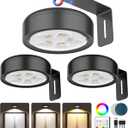 3 Pack Picture Lights for Wall,Wireless 2000mAh Rechargeable Magnetic LED Puck Lights with Remote,3 Color Temps and 12 RGB,Dimming & Timer,Art Frame Light for Painting Display,Photos,Wall Decor (Black)